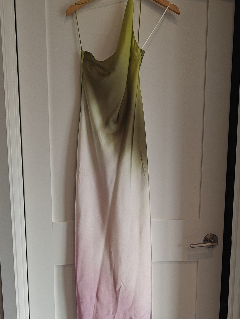 Zara One-Shoulder Gradient Slip Dress in Olive and Blush